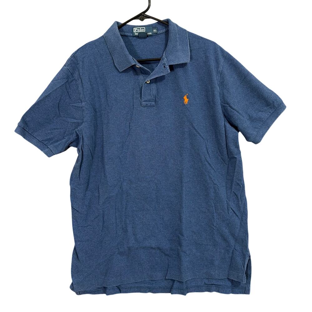 Ralph Lauren Mens Shirt Blue Polo Short Sleeve 100% Cotton 2 Button XLarge